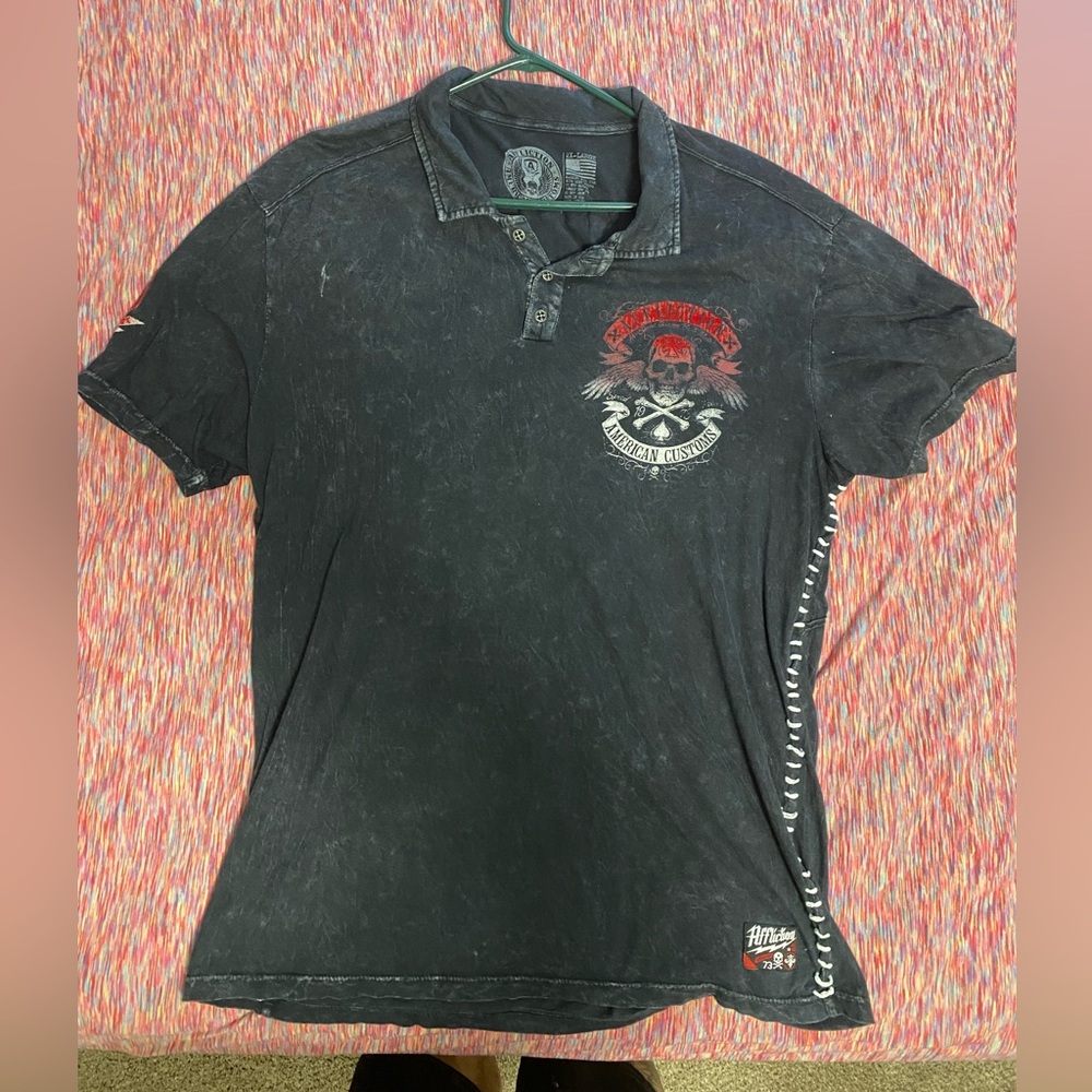Affliction polo factory distressed logo patch